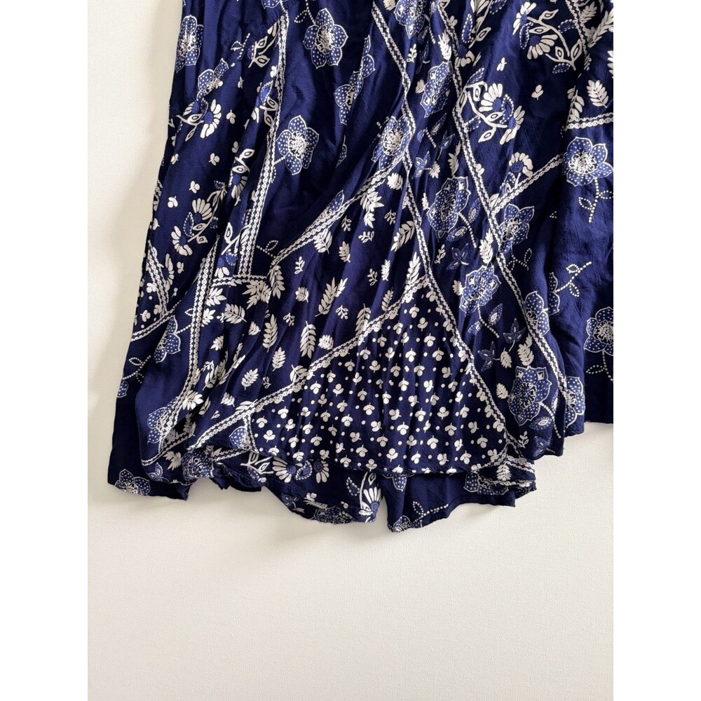 Vintage Y2K Lola P. 2000's Flowy Maxi Skirt Hanky Hem Blue White Floral Medium - Picture 3 of 8